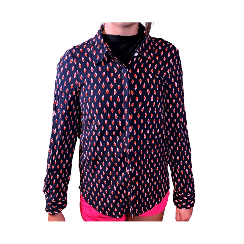Alexander Jordan Button Down Shirt Women Medium Navy Blue Good Geometric Diamond